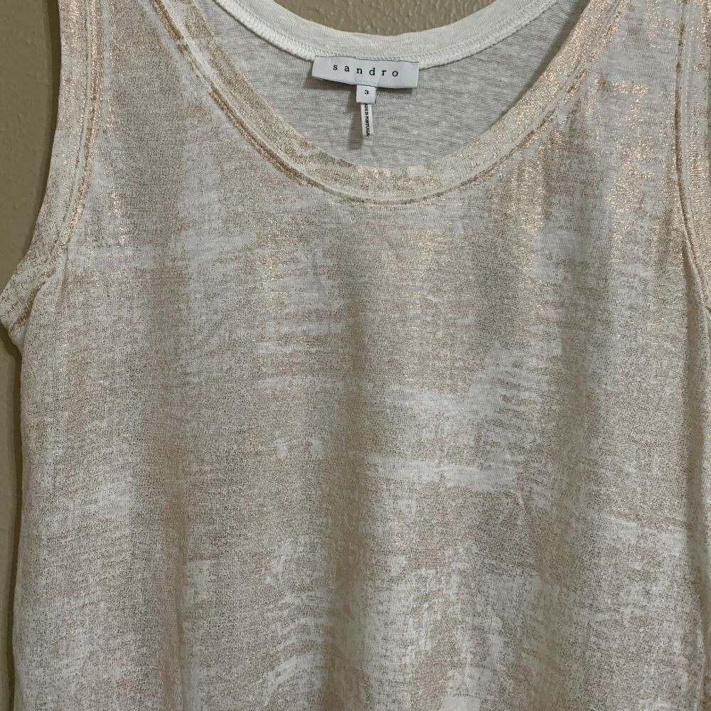 Sandro Paris Women's Linen Tank Top Rose Gold Crinkle Parisian Chic Boho Size 3 - Picture 2 of 6